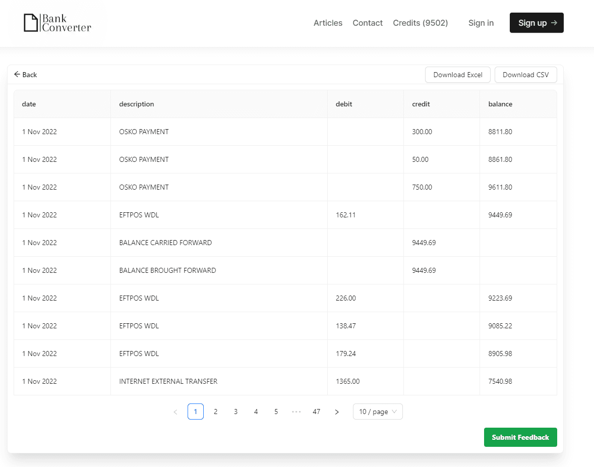 Converted Bank Statement into CSV